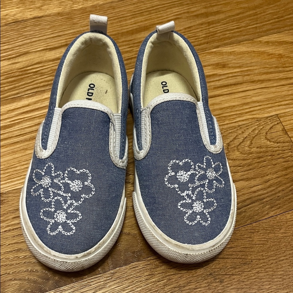 Old Navy Kids Denim Blue Floral Sneakers
